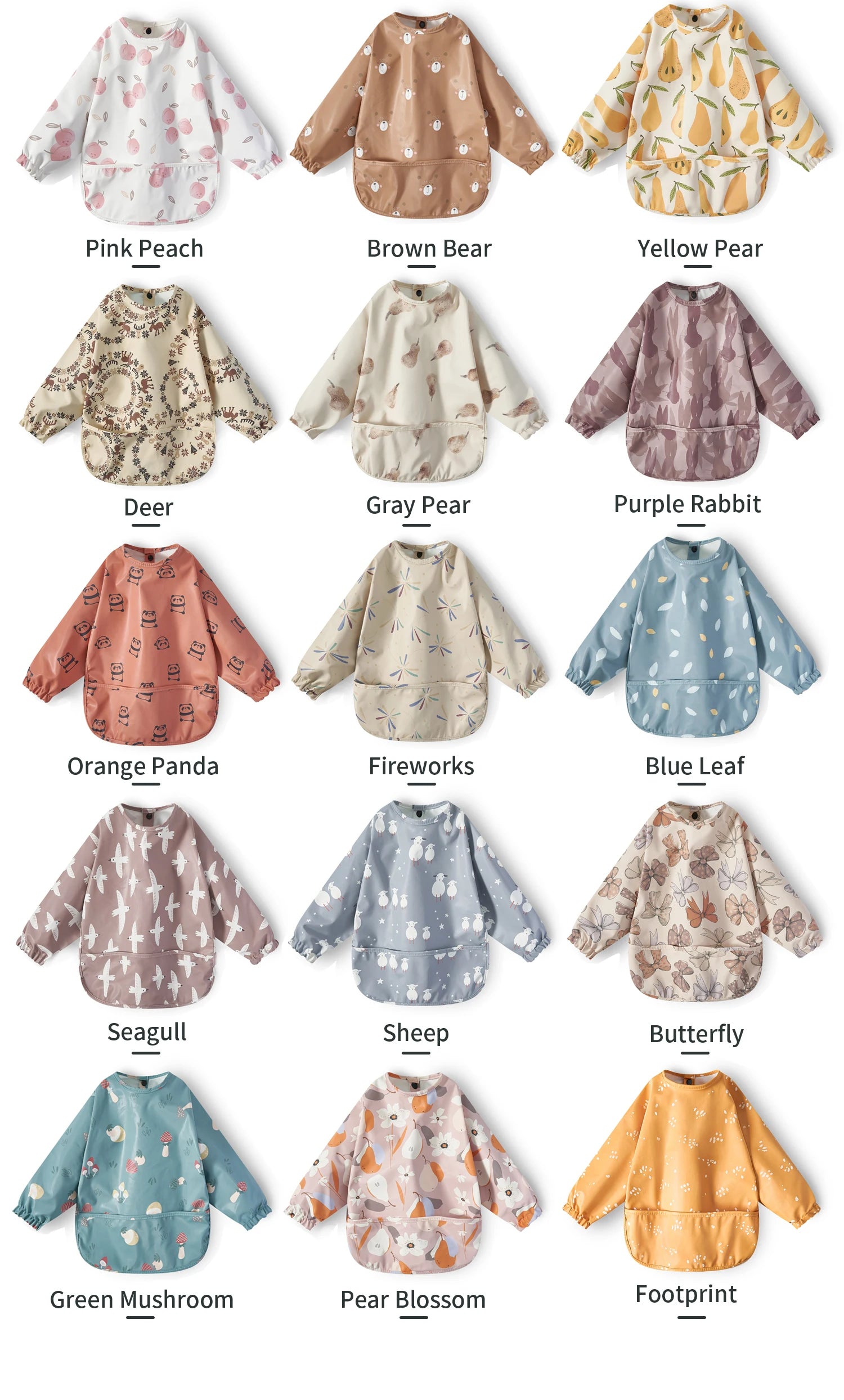New Children Feeding Aprons Long Sleeve Baby Bib with Pocket Full Cover Baby Bibs with Pocket Waterproof Long Sleeve Bibs