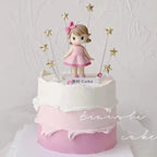 Princess Cake Topper Beautiful Girl with Bow Stars for Happy 1st Birthday Party Cake Decoration Baby Shower Party Supplies