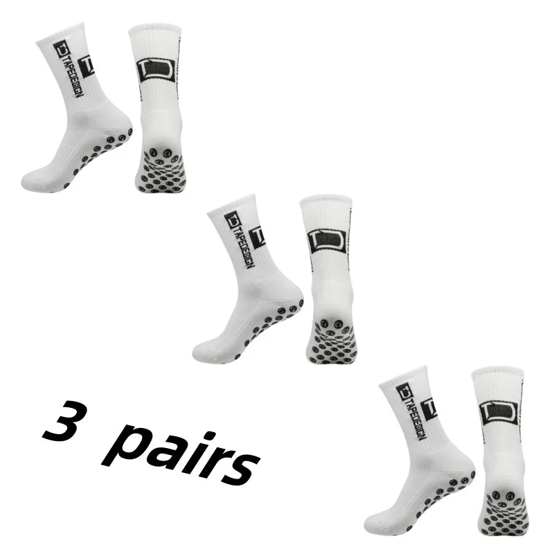 3Pairs/Lot New in ANTI SLIP Tapedesign Football Socks Mid Calf Non-Slip Soccer Sport Cycling Sports Mens Sock Women