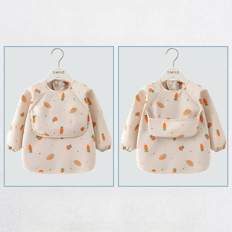 1PC Child Feeding Bib Waterproof Long Sleeve Apron Rice Pocket Feeding Blouse Toddler Bibs Children's Summer Thin Feeding Smock