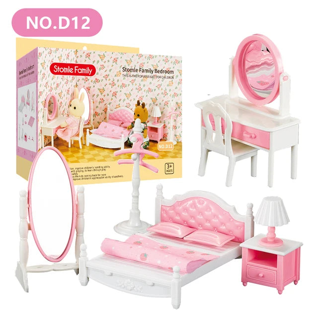 Forest Animal 1/12 Dollhouse Furniture Bedroom Kitchen Bathroom Set Miniature Simulation Dolls Accessories DIY Toys Girls