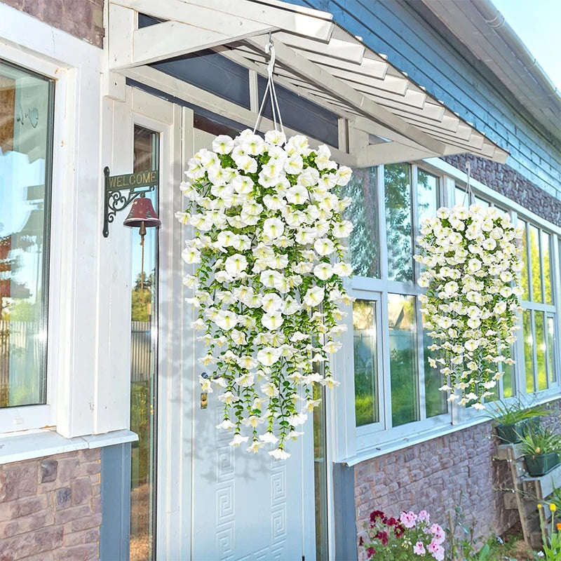 1/2Pc 75cm White Artificial Morning Glory Wall Hanging Faux Violet Plants Hanging Flowers Vines for Home Garden Wedding Decor