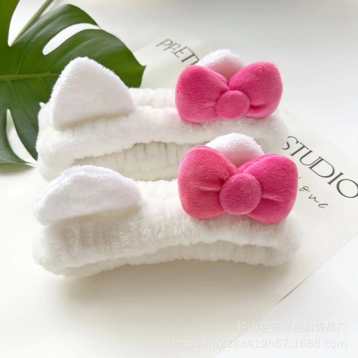 3PCS White Pink Plush Hair Set, Cat Ear Headband & Scrunchies, Cute Fuzzy Hair Accessories, Stylish Daily Hair Decor