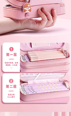 3D Astronaut Pencil Case Boys Stationery New Popular Student Double-layer Large Capacity Waterproof Pink Rabbit