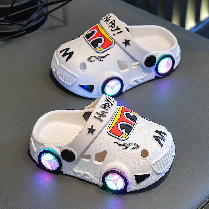 New 2026 Kids Glowing Slippers Summer Outdoor Two-Way Wear Anti-Slip Cute Small Children Sandals Boys Slip-On Home Slippers