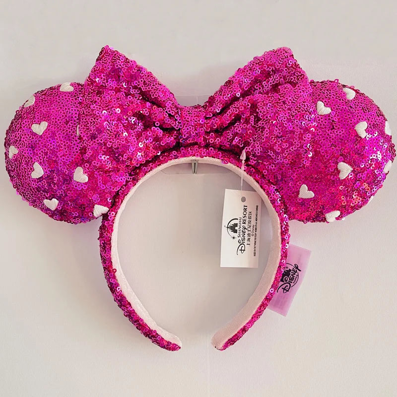 Disney Princess Headband Mickey Ear Rapunzel Sequin Bow Hair Hoop Birthday Gift Girl Accessories Halloween Gift Christmas Jack