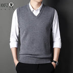 2026 Autumn Winter New Men's Solid Color V-neck Knitted Vest Casual Fashion Warm Sweater Versatile Top