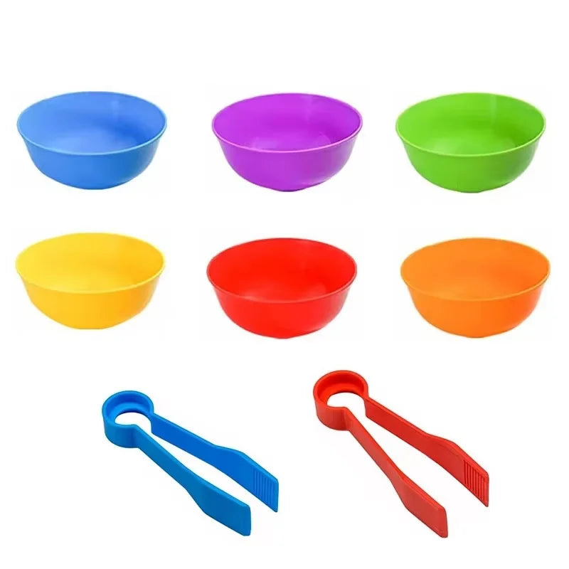 Kids Sorting Counting Toys Rainbow Color Classification Bowls Set