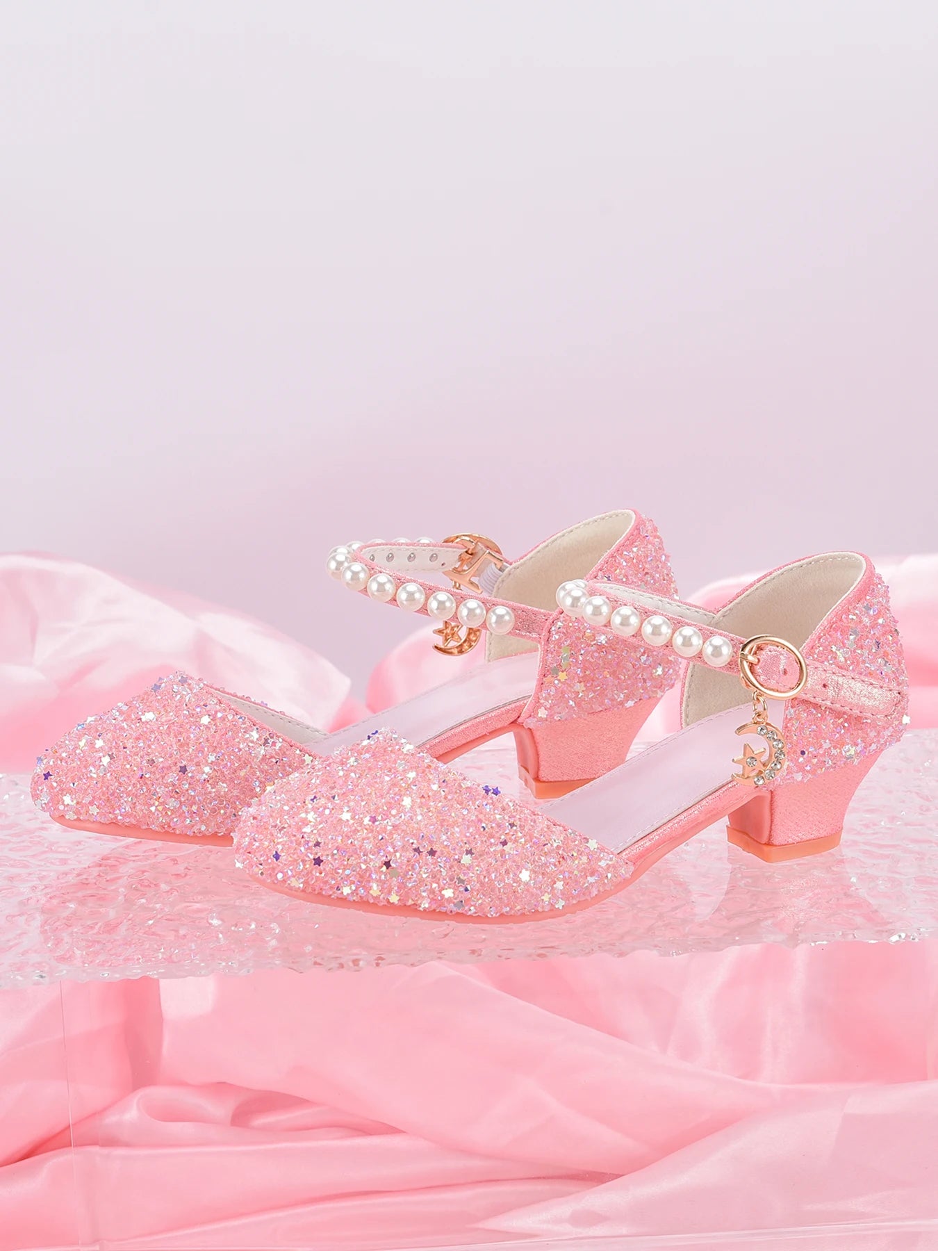 Girls Princess Party Heels Shiny Star Dress Shoes for Kids