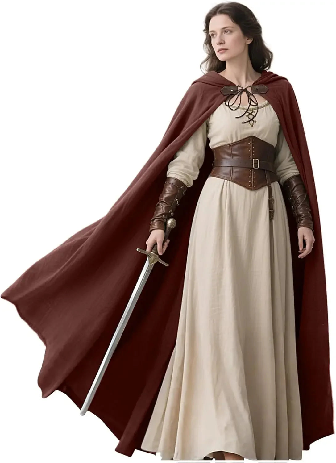 LisdinoL'VOW Medieval Hooded Cloak Linen Renaissance Cape With Hood - Halloween Hobbit Cosplay Witch Wizard LARP