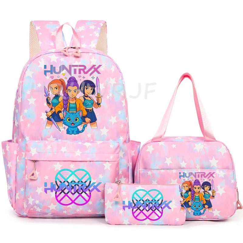 3Pcs/Set KPop Demon Hunter School Bags Girls Teens Rumi Mira Zoey Youth School Backpack Travel School Students Laptop Backpack