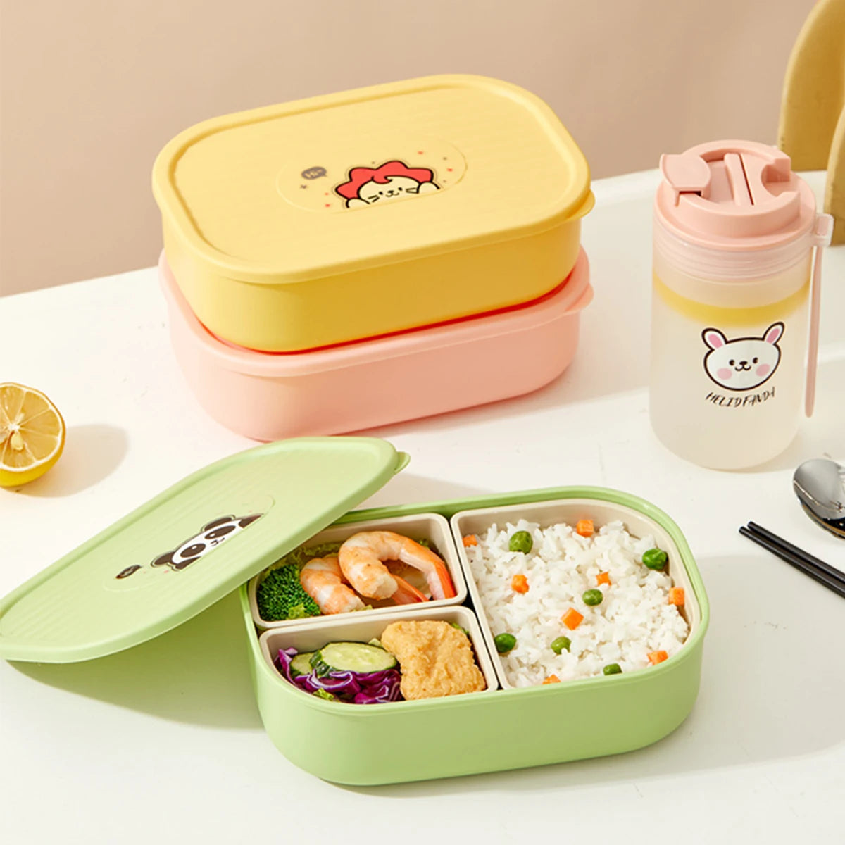 WORTHBUY Outdoor Portable Sealed Divided Food Container Detachable 3 Grids Plastic Lunch Box For Kids Student Microwave Safe
