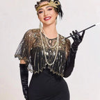 1920s Vintage Sequin Fringe Shawl – Elegant Beaded Cape for Women