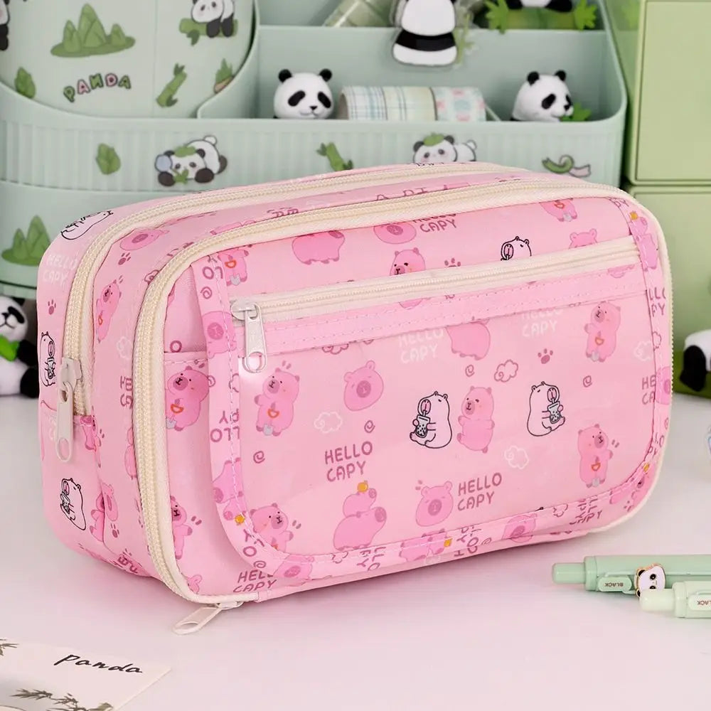 Multi Functional Capybara/Panda Pen Bag Large Capacity Nine-Layer Pencil Case Dirt-proof Stationery Bag School Office