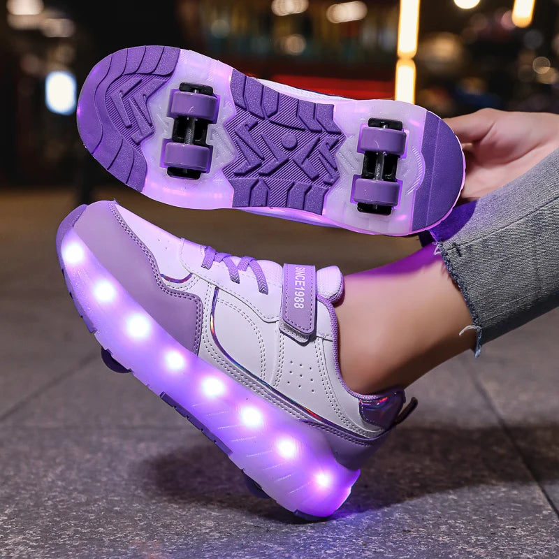 Light Up Roller Shoes Kids LED Sneakers USB Charge Sport Shoes