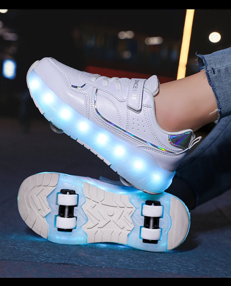Light Up Roller Shoes Kids LED Sneakers USB Charge Sport Shoes