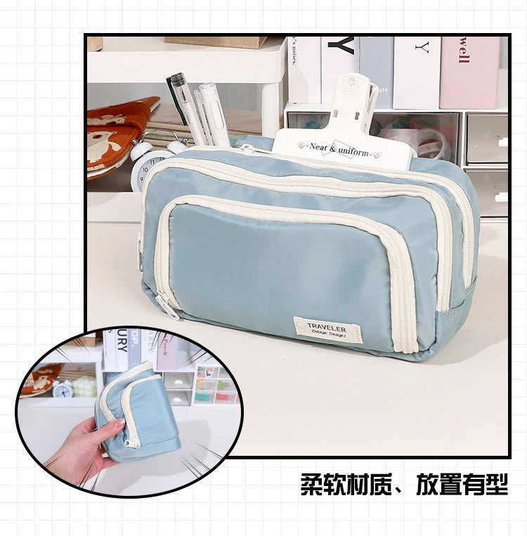 Large Capacity Simple and Versatile Japanese Pencil Case Stationery Box for Female Primary School Students, Junior High School S