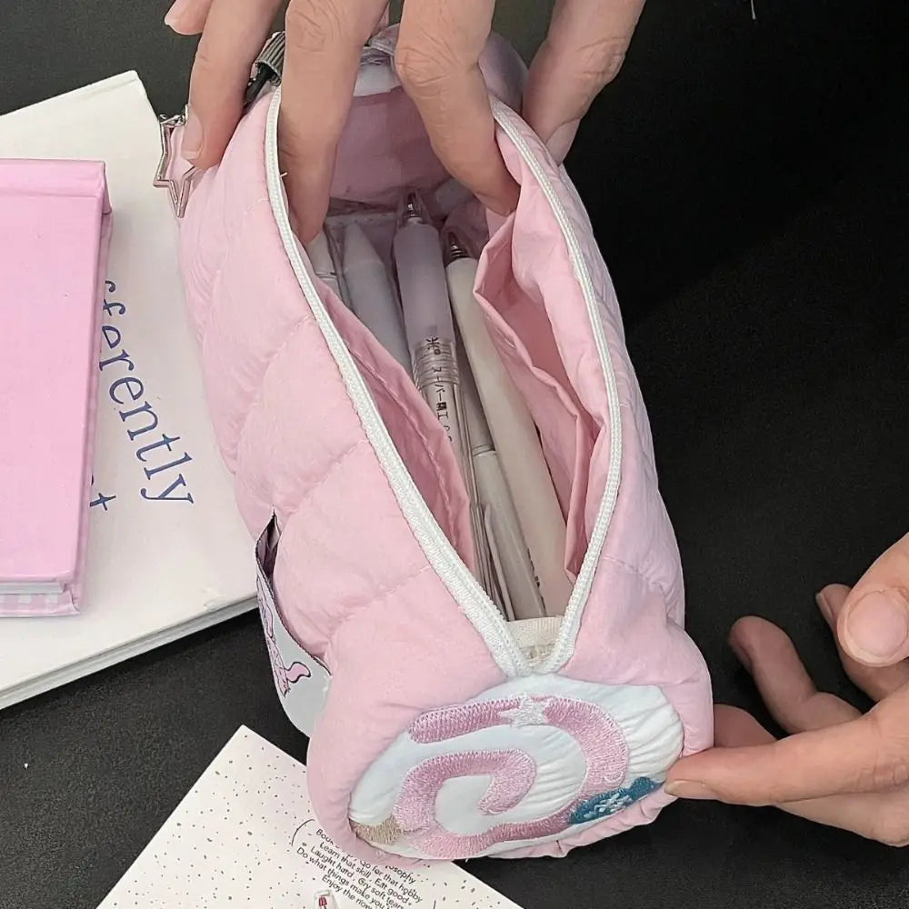 INS Large Capacity Pink Pen Bag Creative Soft Touch Pencil Case Stationery Storage Organizer Creative Students Gift