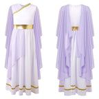 Girls Athena Costume Greek Princess Dress Ancient Greece Roman Toga with Laurel Headwear Halloween Carnival Cosplay Outfits Sets