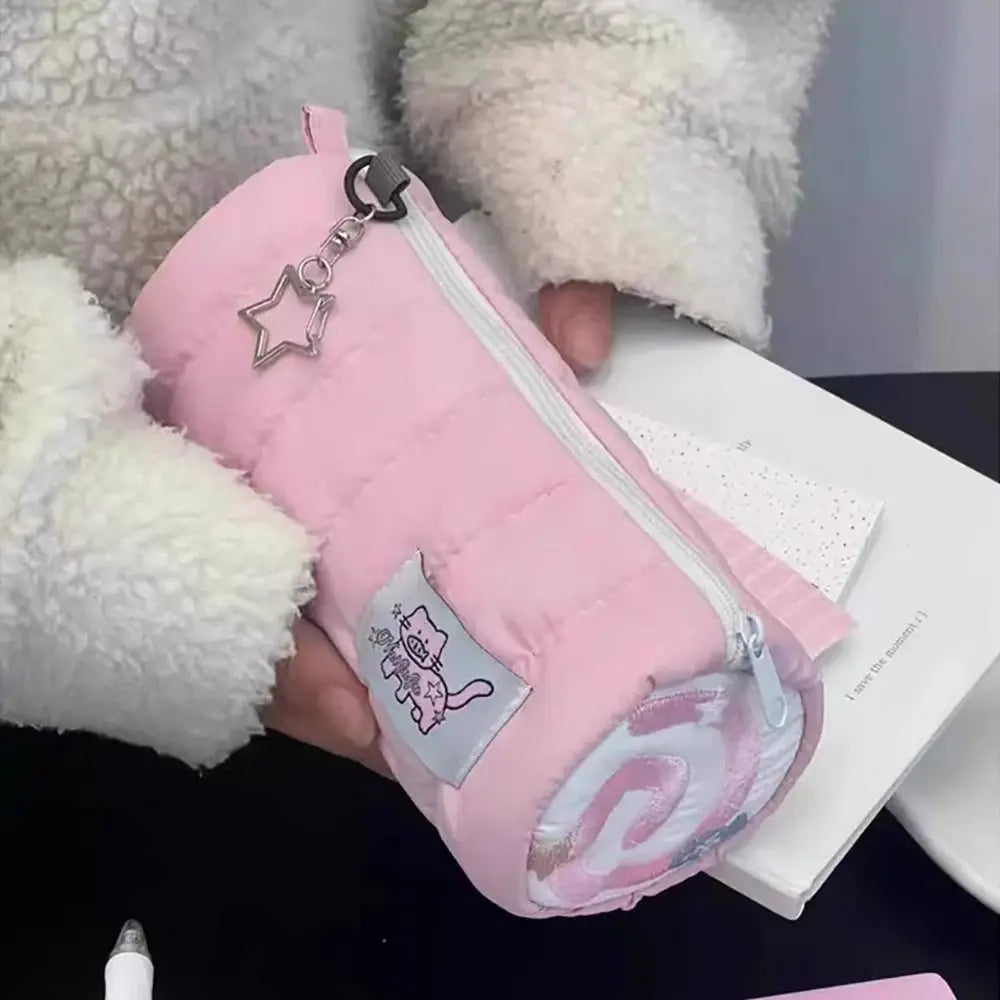 INS Large Capacity Pink Pen Bag Creative Soft Touch Pencil Case Stationery Storage Organizer Creative Students Gift