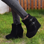 2025 New Women's Boots Zip Womens High Heels Suede Fashion Wedge Heels Durable Retro Women Ankle Boots Round Head Bottes Femmes