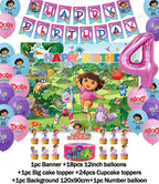 Cartoon-Dora-The-Explorer Theme Kids Birthday Party Digital Balloon Banner Background Cake Topper Decoration Supplies Baby Gifts