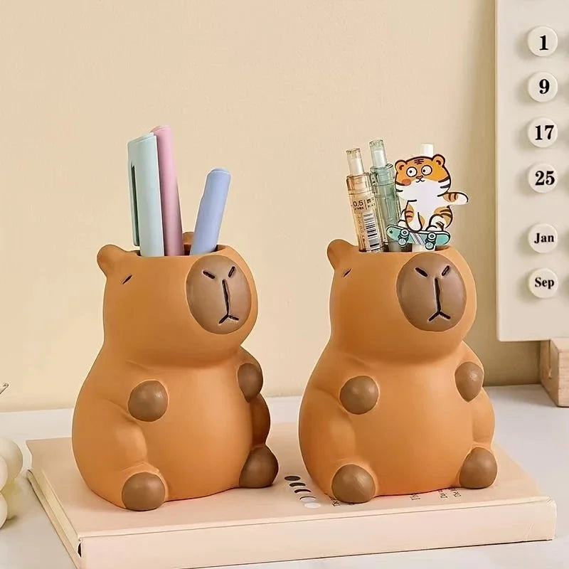 Cute Capybara Shaped Pen Holder Multifunctional Makeup Brush Organizer Desktop Storage Office Home Desk Decor Holiday Gift