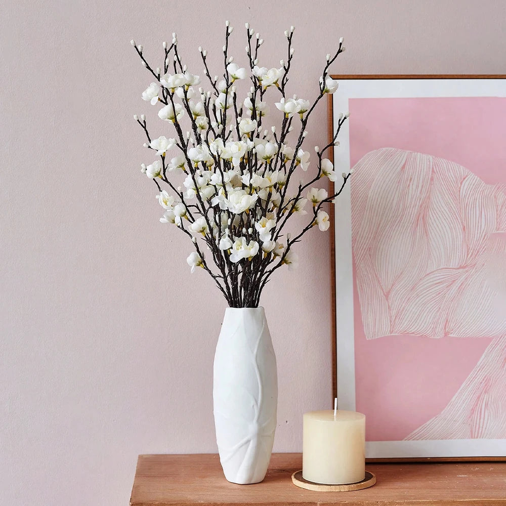 Artificial Plum Blossom 21.7'' Fake Wintersweet Long Stem Plastic  Flowers for Home Hotel Office Wedding Party Garden Decoration