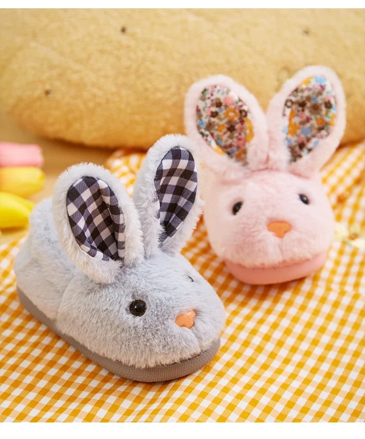 Children Indoor Slippers Winter Warm Cotton Shoes Kids Home Floor Slippers Cartoon Rabbit Anti-slip Boys Girls Plush Footwear