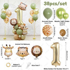 38pcs Wild Animal Balloon Tower with Gold 1-9 Number Balloon for Jungle Safari Birthday Party Decoration Forest Party Supply