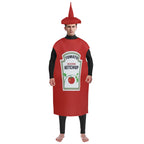 Zawaland Red Tomato Delicious Ketchup Costume Adult Boy Girl Funny Disguise Suit Yellow Mustard Halloween Cosplay Party Clothes