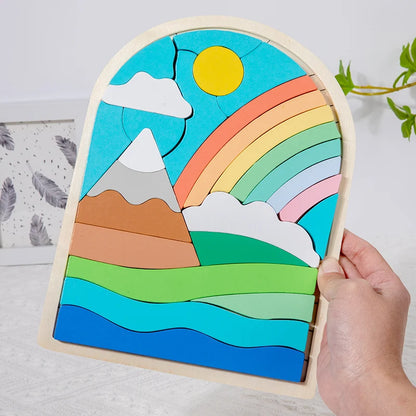Wooden Rainbow Blocks Puzzle Educational Shape & Color Toy for Kids