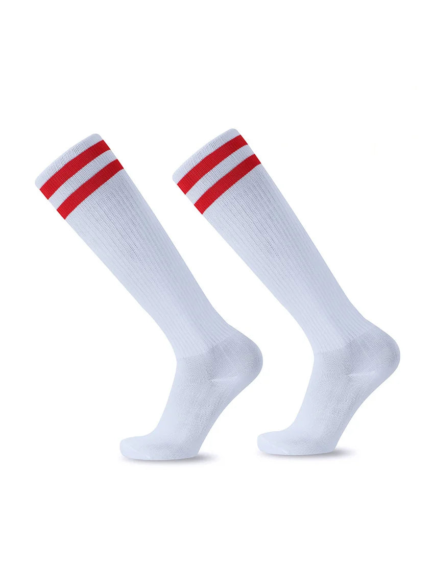 White Black Stripes Football Soccer Socks For Men Teenages Kids Boys Over the Calf Baseball Rugby Athletic Socks Women Girls