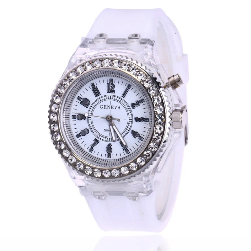 LED Light Flash Luminous Watch – Silicone Rhinestone Wristwatch