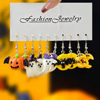 10pcs Cross border New Halloween Gothic Ghost Face Pumpkin Ghost Black Cat Bat Witch Hat Resin Pendant Earrings Set