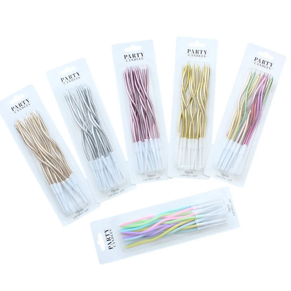 6/12/48pcs/1case Birthday Candles Spiral Cake Candles  Long Thin Cake Candles For Wedding Party And Cake Decoration