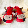 Cow Pattern Plush Slippers Cozy Winter House Shoes for Adults