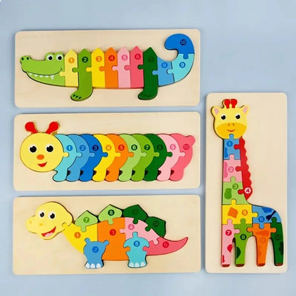 Wooden Puzzles for Kids Number, Dinosaur & Animal Jigsaw Toy