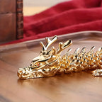 3D Alloy Golden Dragon Statue with Movable Limbs - Home Desktop Decoration Symbol of Power And Good Luck