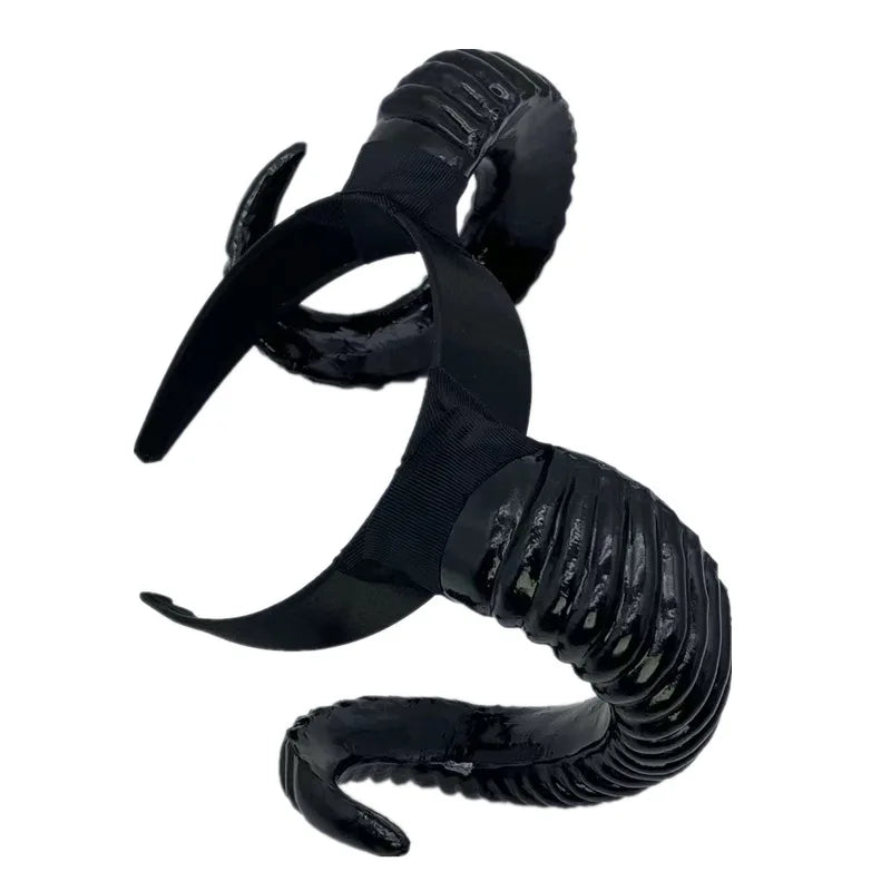 Black Demon Horn Headdress Cosplay Headwear Gothic Animal Sheep Devil Horns Headband Halloween Carnival Party Costume Props