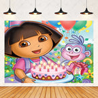 Cartoon-Dora-The-Explorer Theme Kids Birthday Party Digital Balloon Banner Background Cake Topper Decoration Supplies Baby Gifts