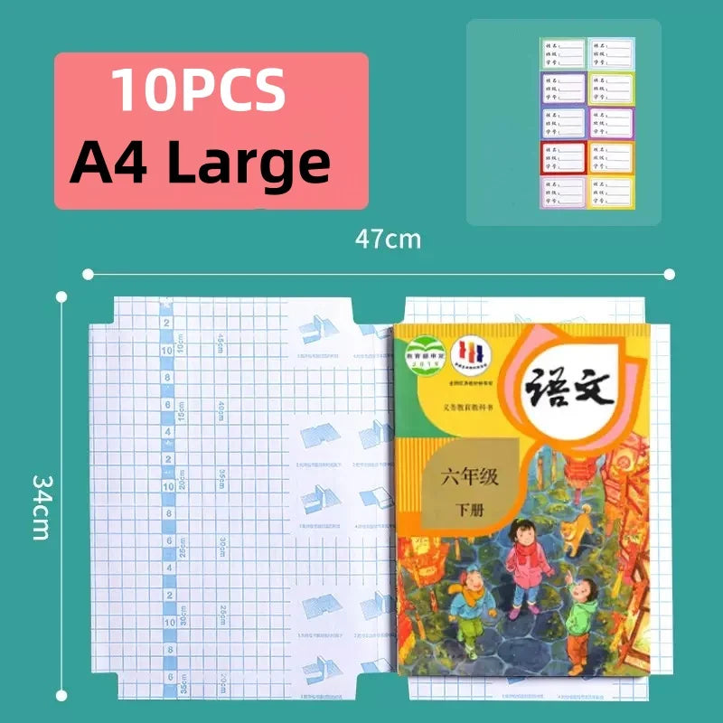 10PCS S/M/L Waterproof Book Wrapper Transparent Self-Adhesive Book Protective Covers for School Student Textbook Skin Sleeve