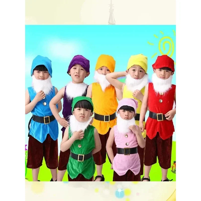 Children Snow White Seven Dwarfs Costume Children Christmas Halloween Short Sleeves Costumes Kids Cosplay Performance Costume