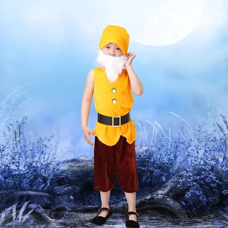 Children Snow White Seven Dwarfs Costume Children Christmas Halloween Short Sleeves Costumes Kids Cosplay Performance Costume