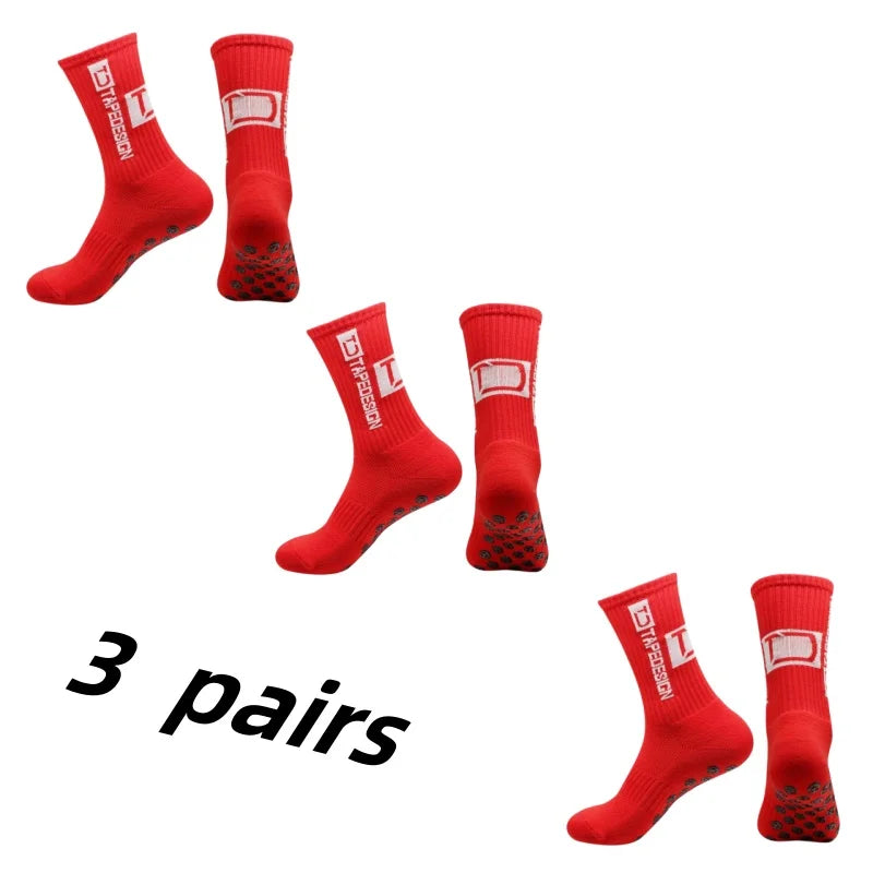 3Pairs/Lot New in ANTI SLIP Tapedesign Football Socks Mid Calf Non-Slip Soccer Sport Cycling Sports Mens Sock Women