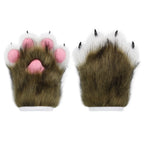 Furry Faux Fur Fox Cat Paws Gloves Animal Fursuit Mittens Halloween Christmas Cosplay Costume Props