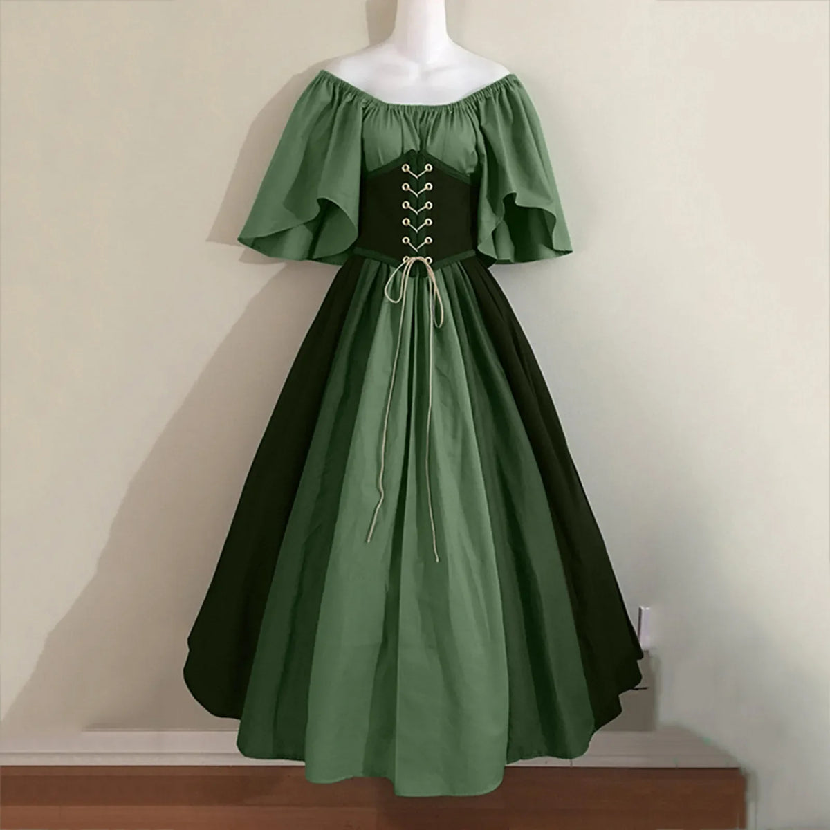 Halloween Costumes for Women Medieval Retro Contrasting Color Slim Swing Dress One-word Shoulder Dress Love Live Cosplay