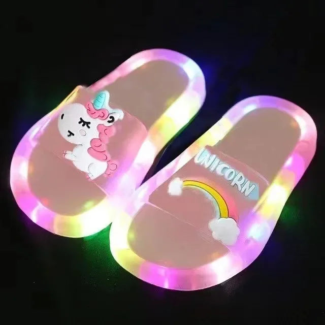 Kids Cartoon Unicorn Slippers Lighted Cute Toddler Shoes