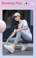 Girls Retractable Roller Shoes Breathable Walking Sneakers
