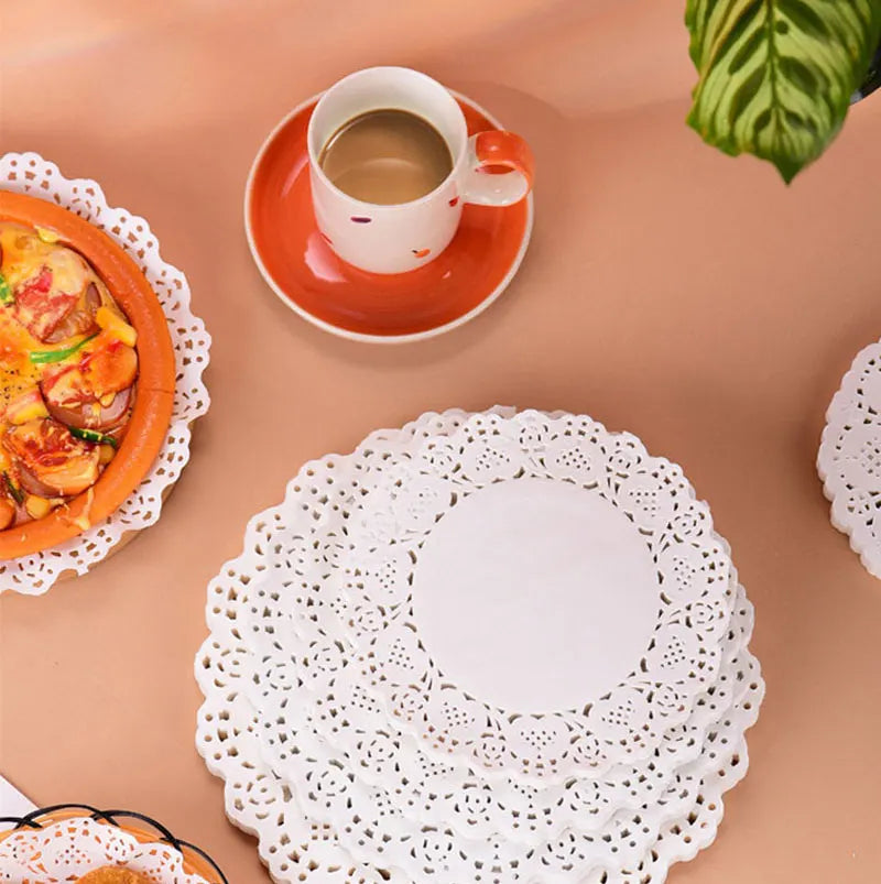 150Pcs Kitchen Fried Food Special Flower Bottom Paper Oil-absorbing Paper Baking Cake Pizza Snack Round Household Lace Paper Pad